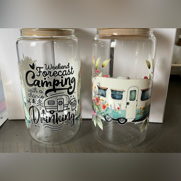 Camping glass cups with bamboo lids (set of 2) - Picture 1 of 2